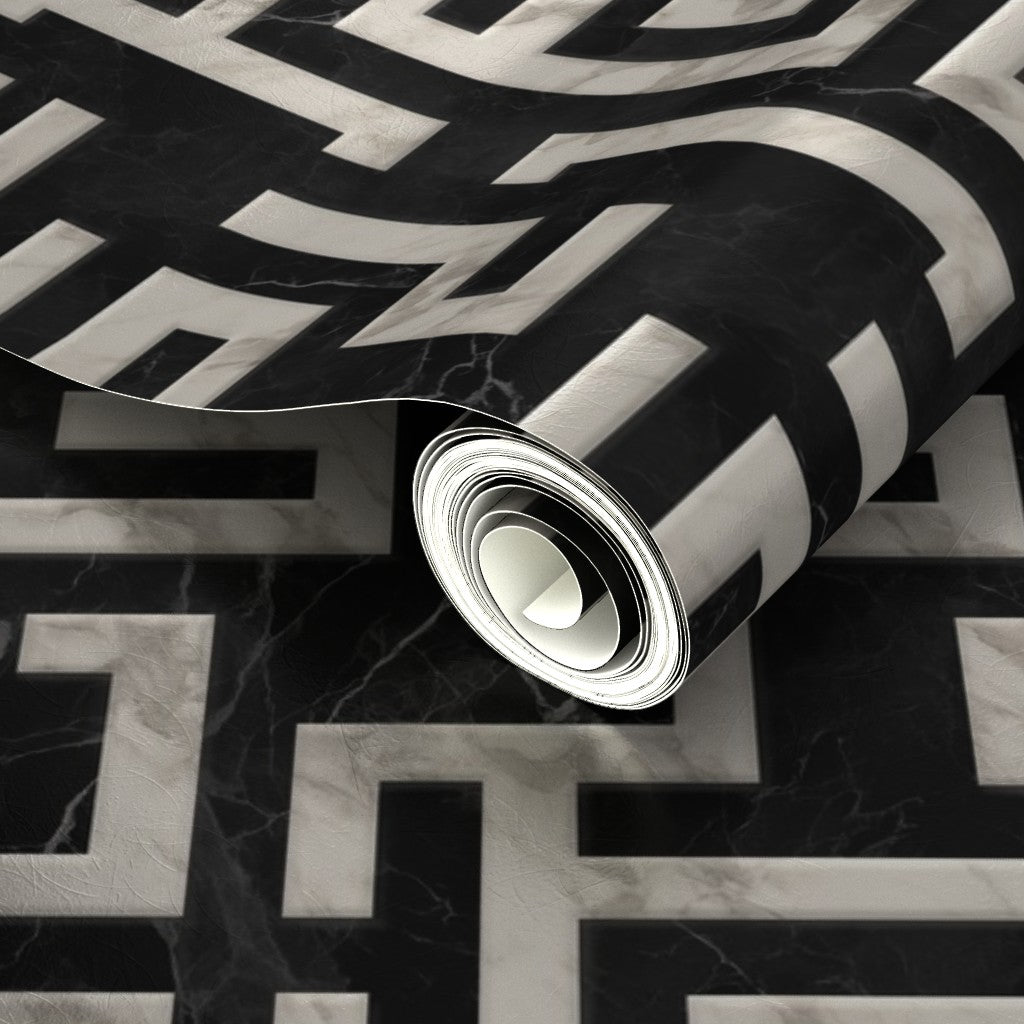 PP wallpaper type roll | greek-key-wallpaper-1 | Carrara Noir | Metallic