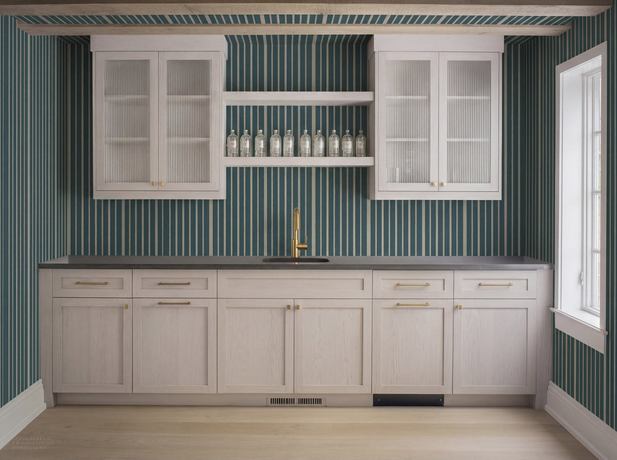 Close up detail of Nautical Stripes Teal Wallpaper | Provenance & Patina