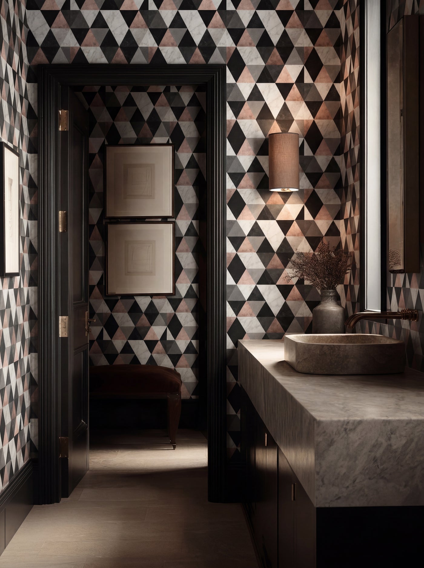 Close up detail of Triangle Marble Mosaic Tiles Wallpaper | Provenance & Patina