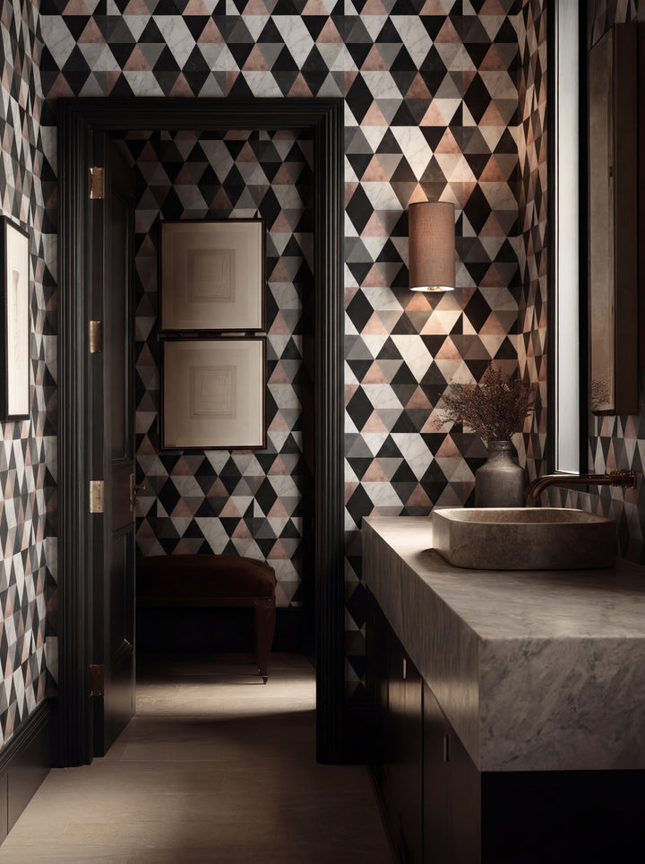 Close up detail of Triangle Marble Mosaic Tiles Wallpaper | Provenance & Patina