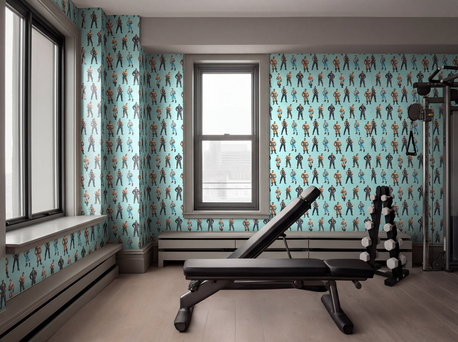 A beautifully styled room scene featuring Herculean Leather Mosaic Wallpaper on a feature accent wall.
