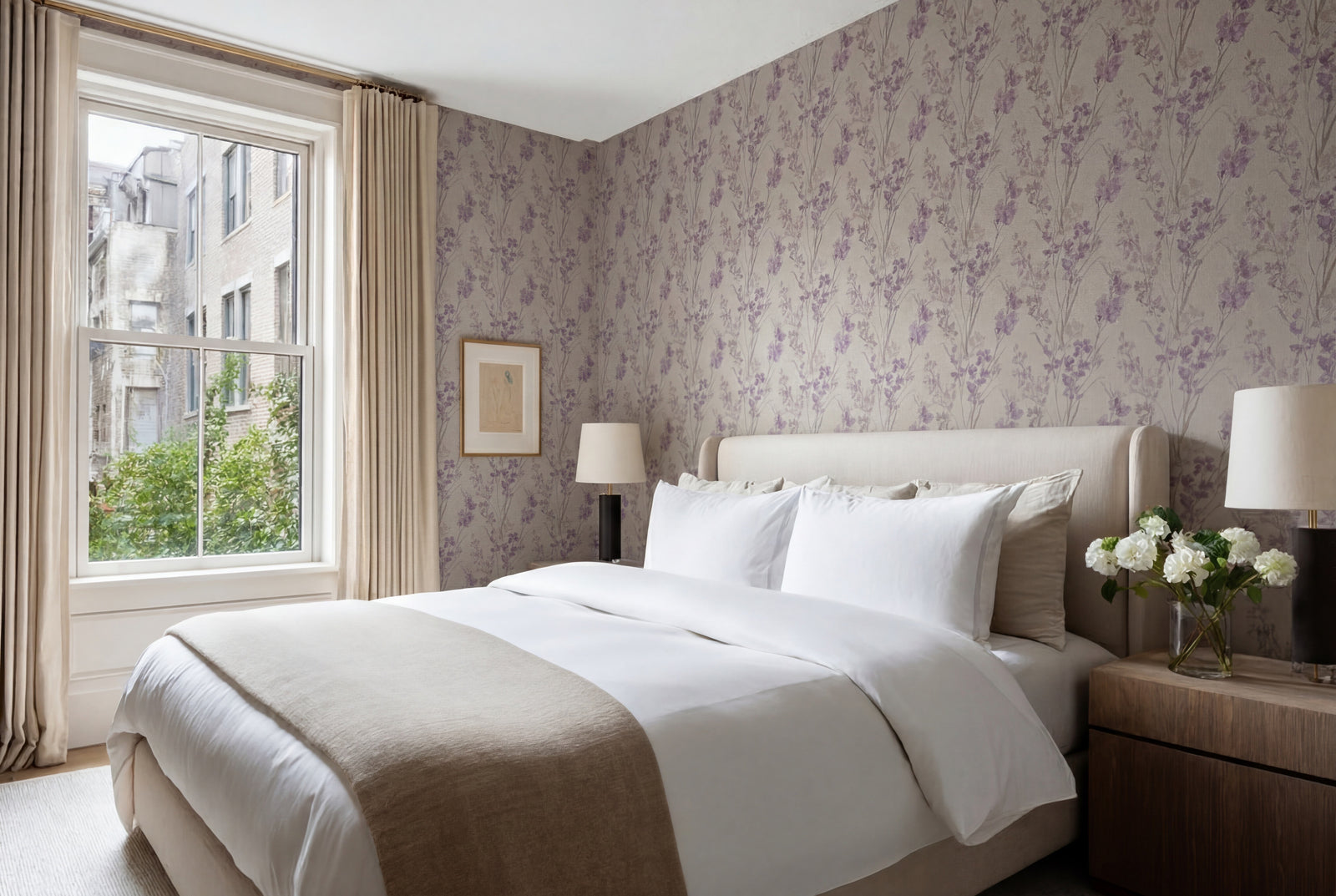 Purple Statice wallpaper in a beautifully styled residential interior.