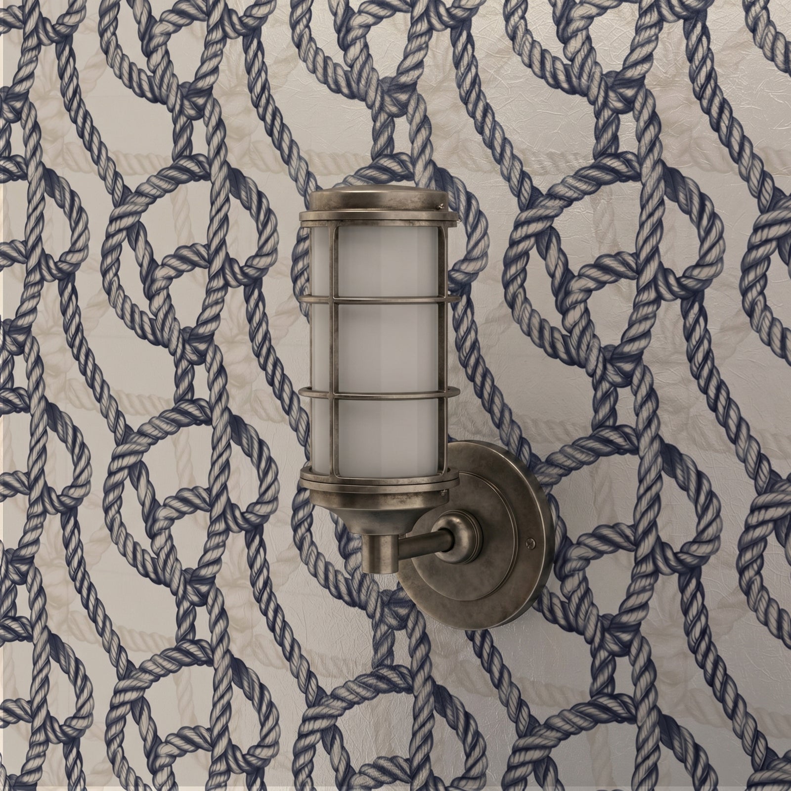 Detailed interior rendering featuring Harbor Knot wallpaper on an elegant accent wall