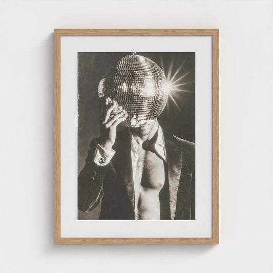 Disco Ball Portrait in Dramatic Monochrome Light