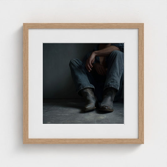 Contemplative Denim and Cowboy Boots Floor Portrait