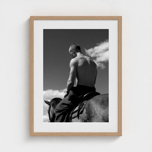Bareback Rider Portrait in Serene Monochrome Tones