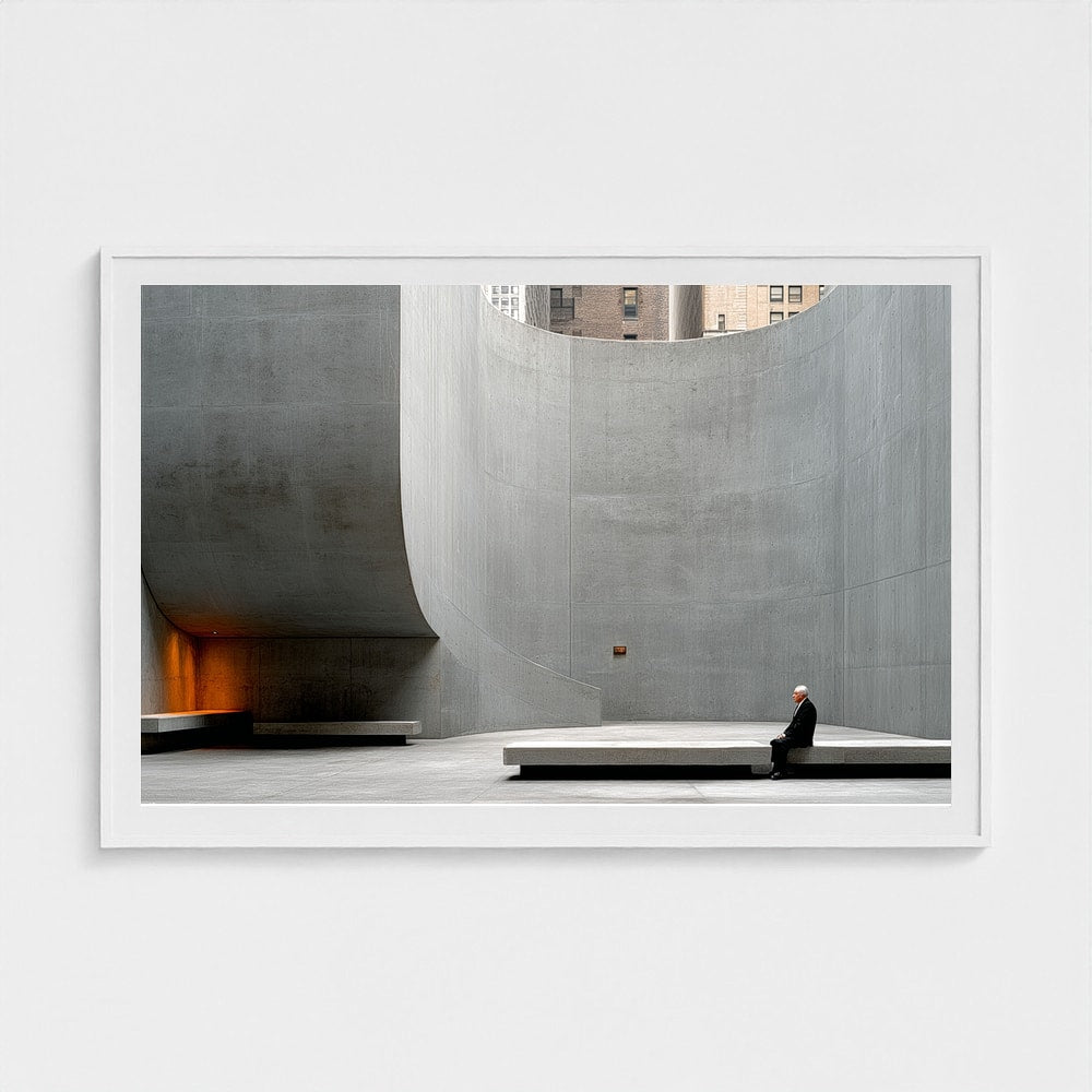 Curved Concrete Study with Seated Figure in Grey