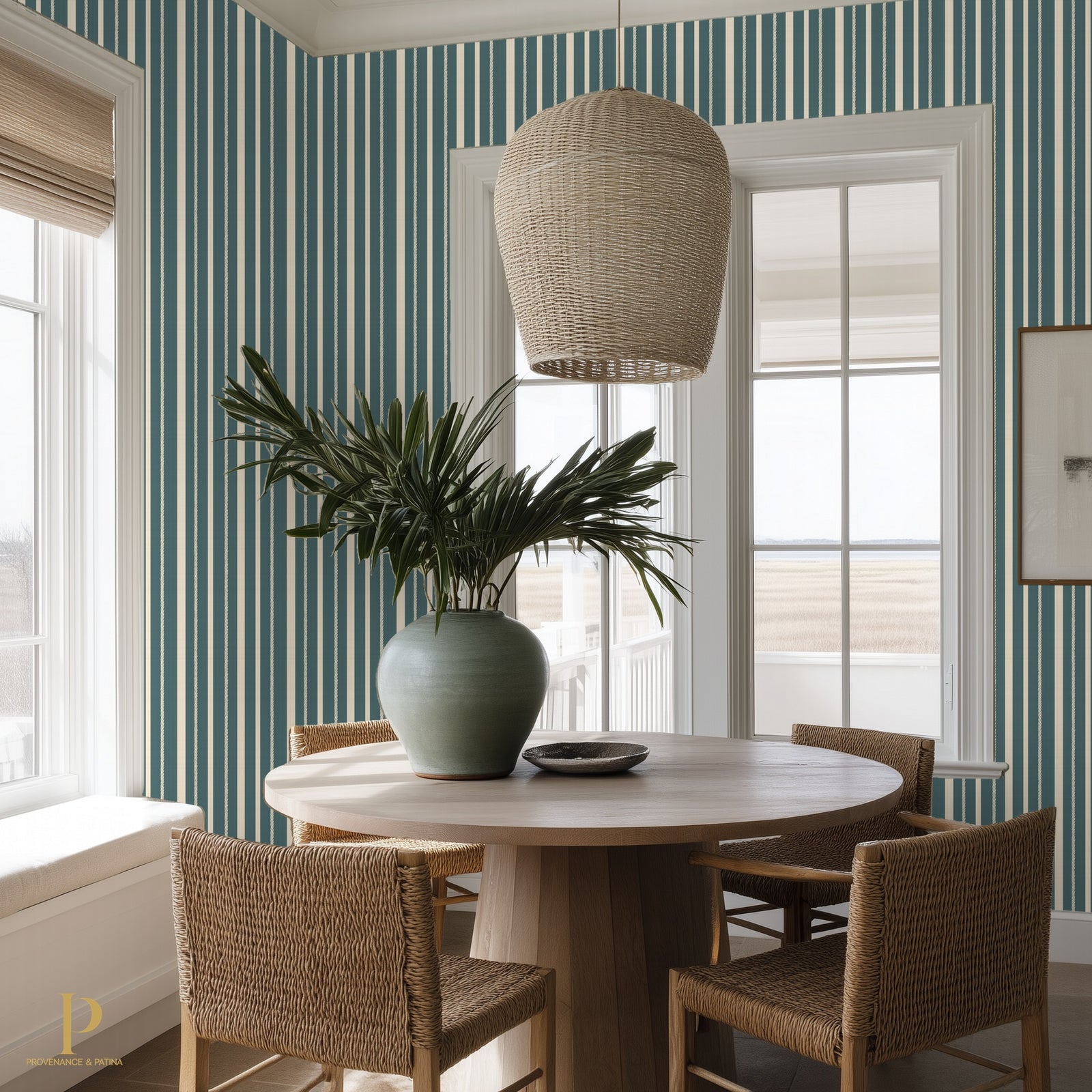 Alternate view of Nautical Stripes Teal Wallpaper | Provenance & Patina