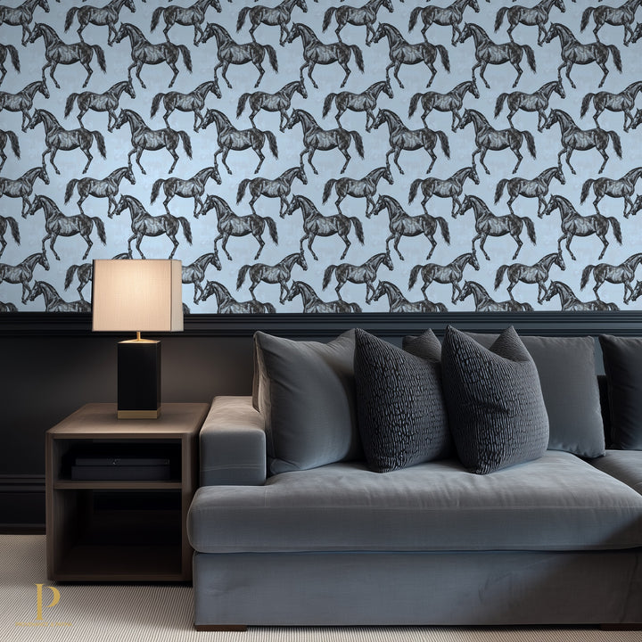 Horse Profiles Wallpaper — Mockup Blue Ground 18