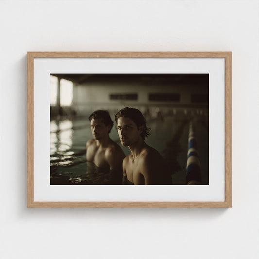 Intimate Poolside Portrait in Muted Aqua Tones