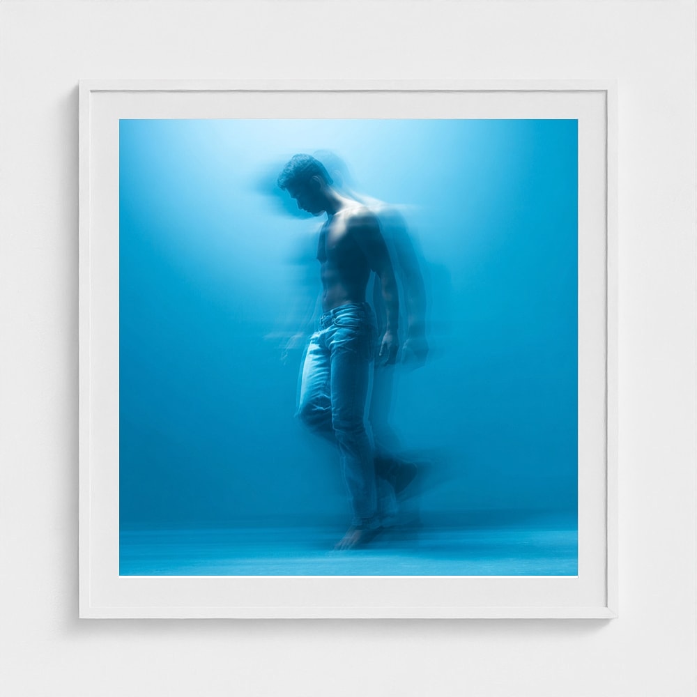 Abstract Male Figure in Serene Blue Motion Study