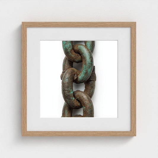 Rusted Chain Link Study in Serene Green Patina