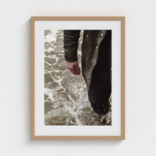 Waxed Green Jacket Portrait in Tidal Ocean Water