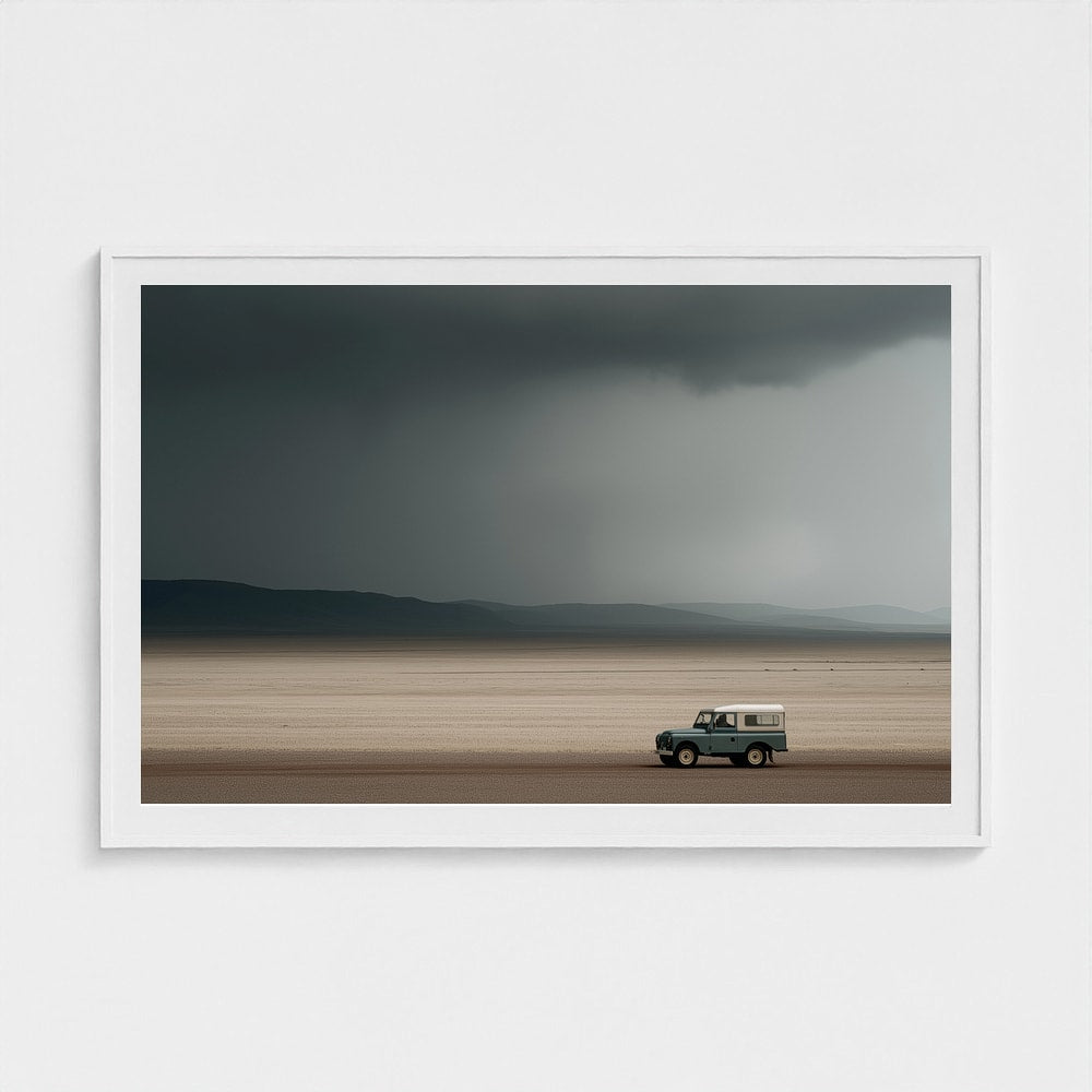 Solitary Vintage Vehicle Under Gathering Storm Skies