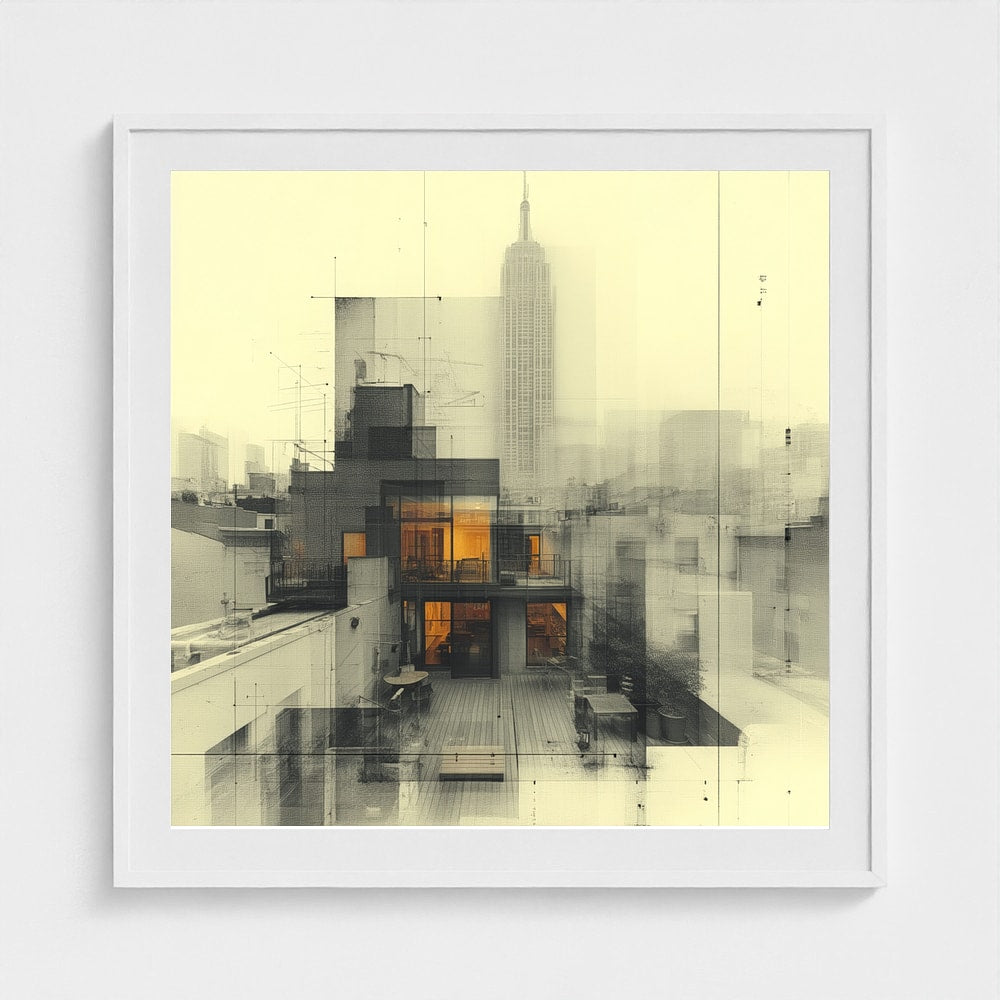 Empire State Rooftop Rendering in Muted Amber Tones