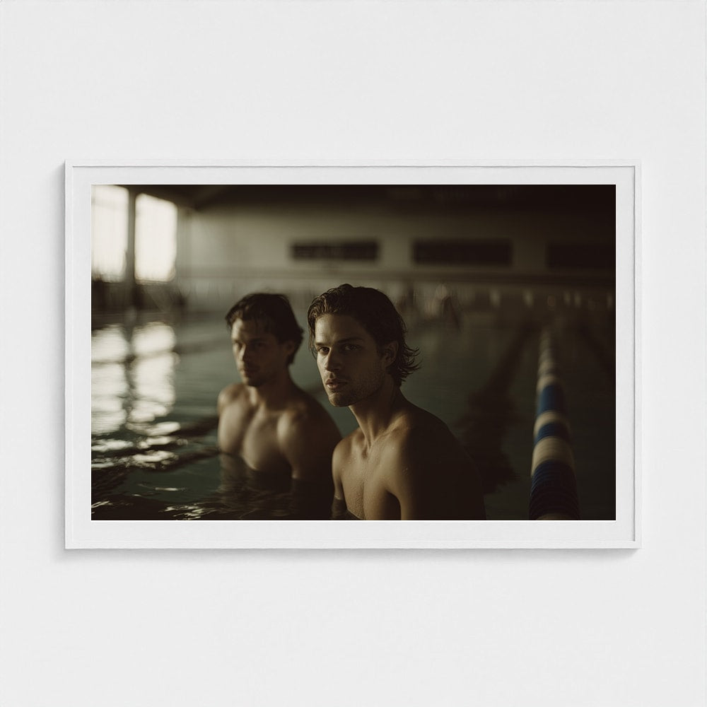 Intimate Poolside Portrait in Muted Aqua Tones