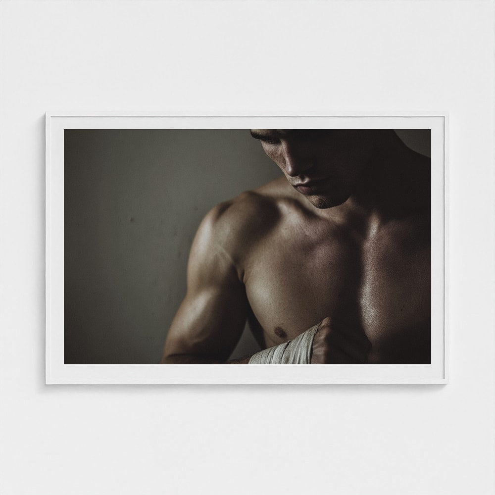 Contemplative Male Torso Portrait in Warm Low Light