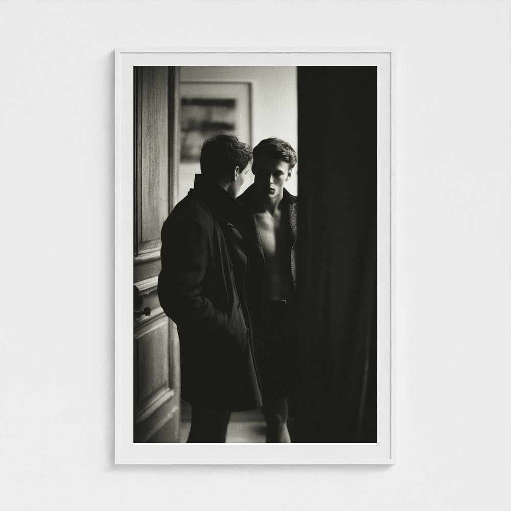 Masculine Doorway Portrait in Charcoal Monochrome