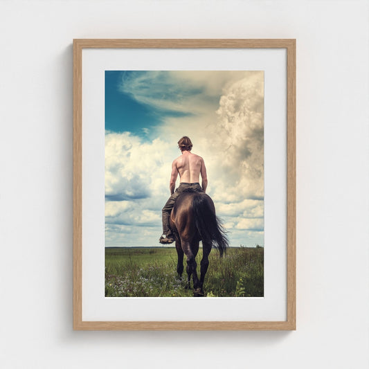 Equestrian Portrait in Serene Pastoral Green Field