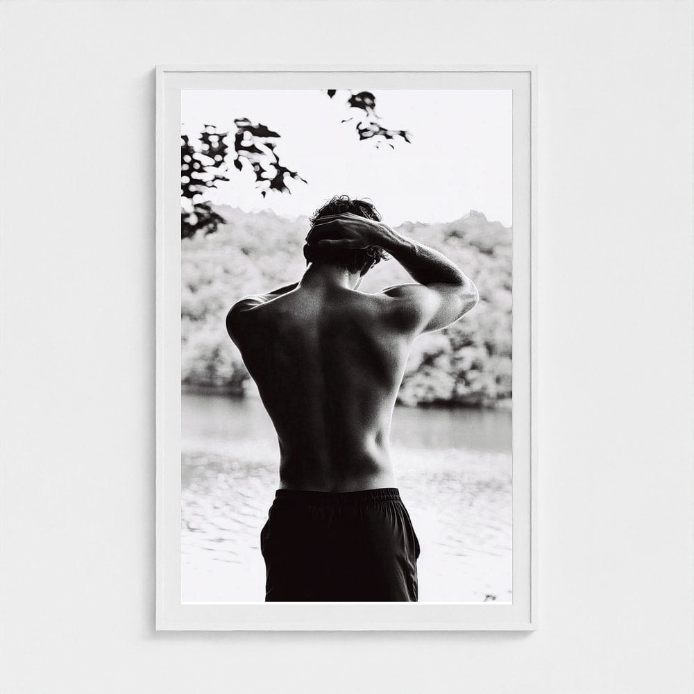 Contemplative Lakeside Back Portrait in Monochrome