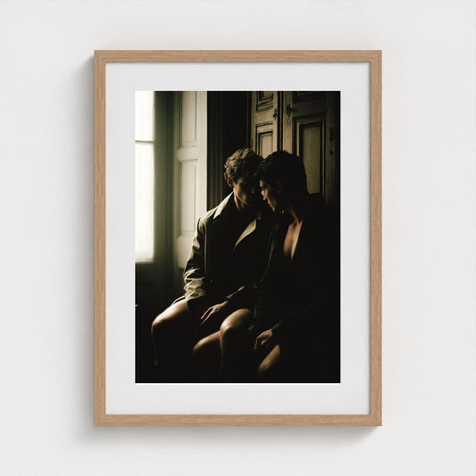 Two Men by Window in Intimate Shadowed Portrait