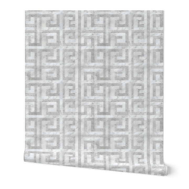 Greek Key - White Soft Gray — 01 Hero Roll
