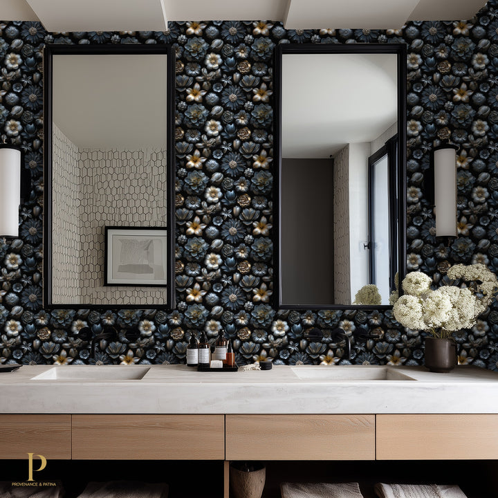 Silver Blue Garden Deep Navy — Room Mockup