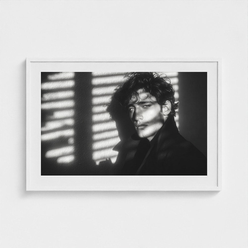 Contemplative Male Portrait in Monochrome Shadow Light