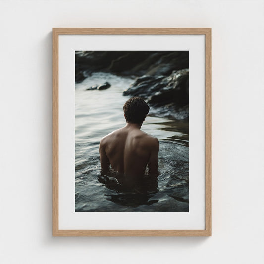 Contemplative Man in Still Water Portrait Photography