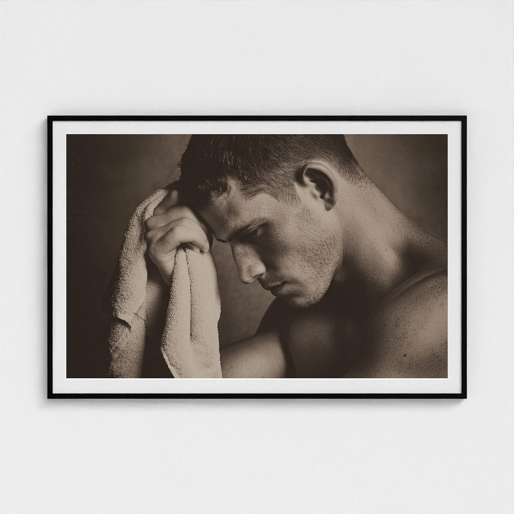 Contemplative Sepia Portrait With Towel and Soft Light