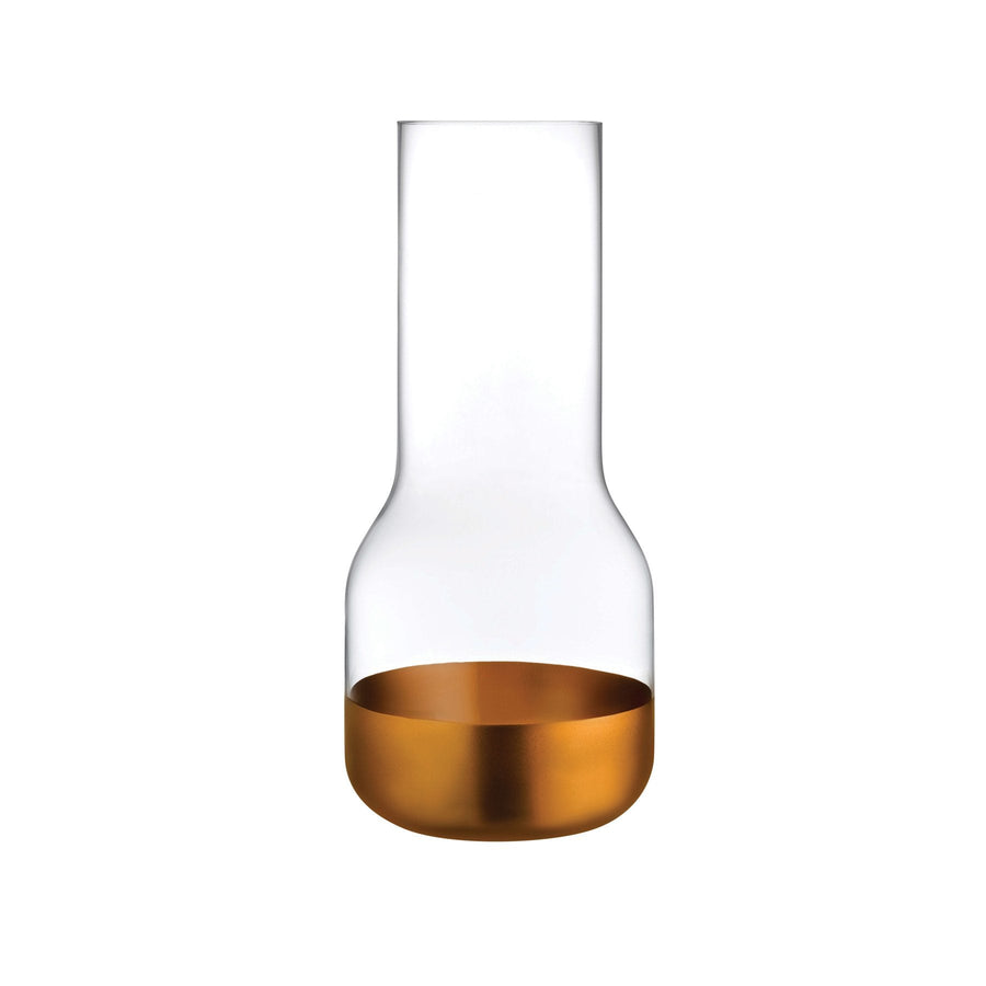 Modern tall crystalline glass vase with a metallic copper-finished base, perfect for minimalist interior styling.