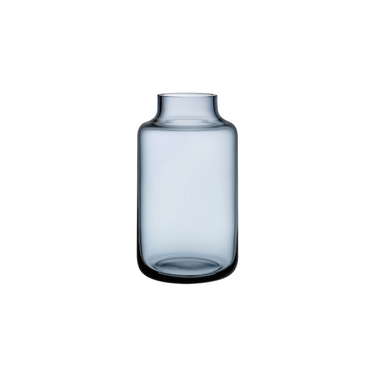 Steel blue crystalline glass vase with a fluid, sculptural silhouette.