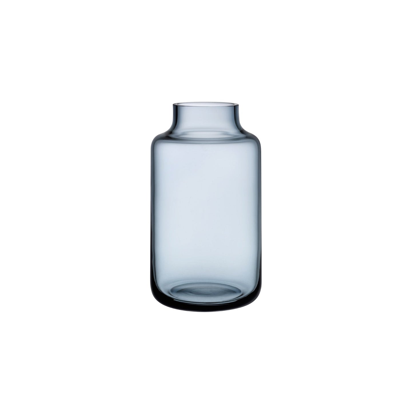 Steel blue crystalline glass vase with a fluid, sculptural silhouette.