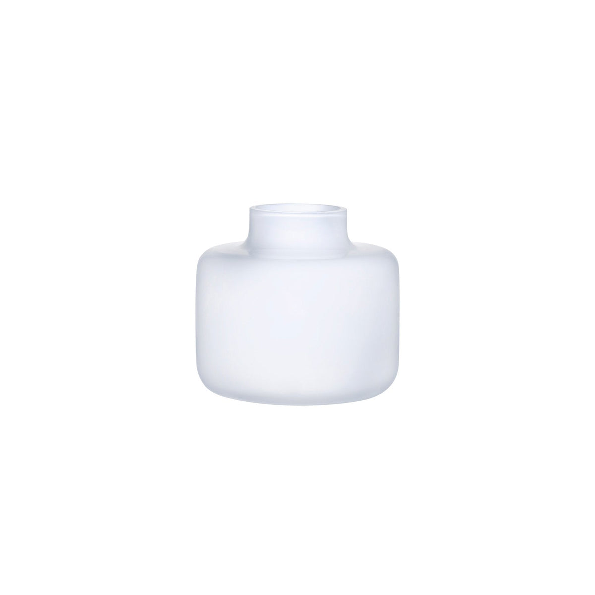Opal white Mini Magnolia wide glass bud vase shown from a front angle on a solid background.