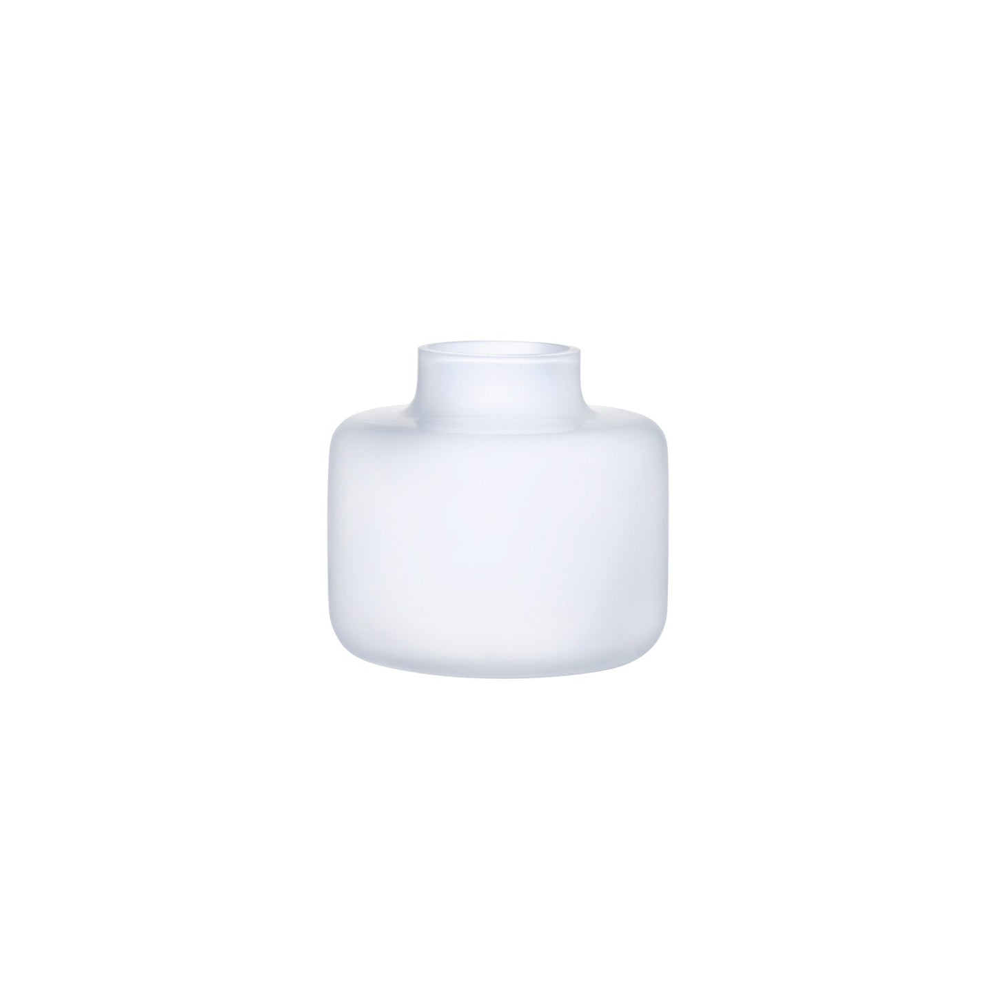 Opal white Mini Magnolia wide glass bud vase shown from a front angle on a solid background.