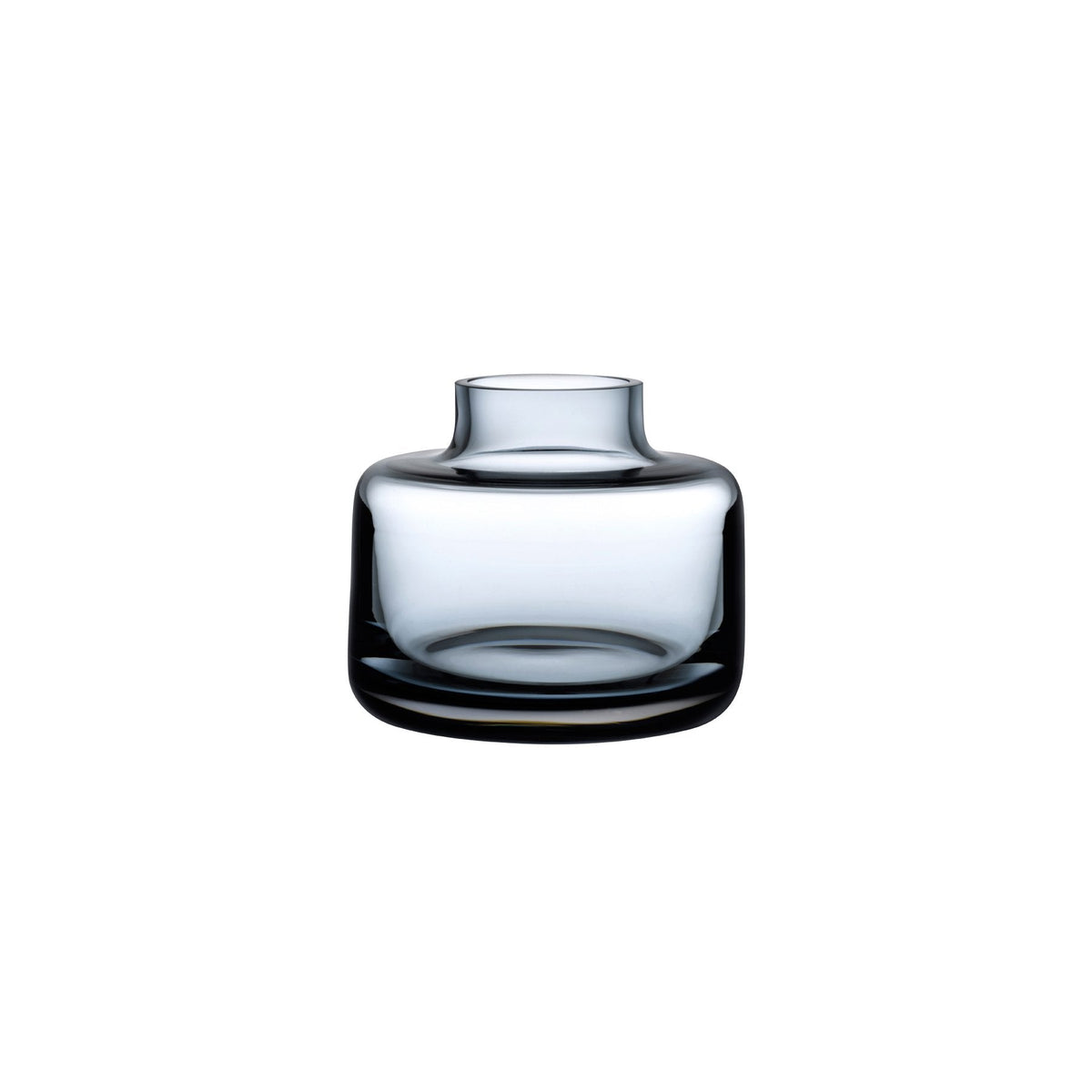 Steel blue Mini Magnolia wide glass bud vase displaying its clean, minimalist profile.