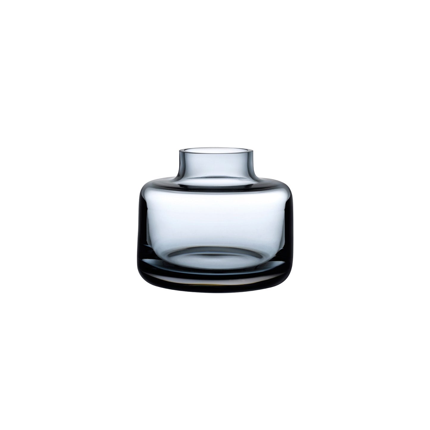 Steel blue Mini Magnolia wide glass bud vase displaying its clean, minimalist profile.