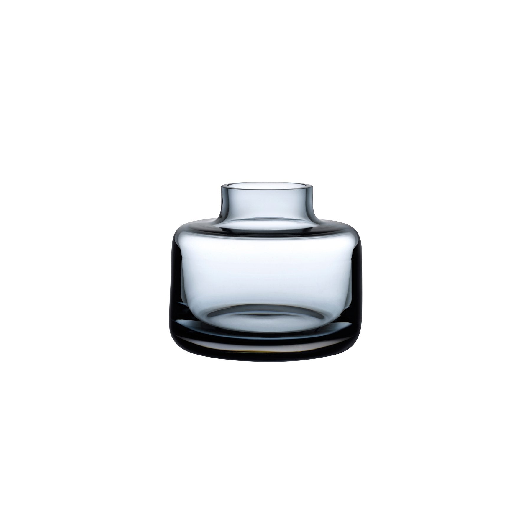 Steel blue Mini Magnolia wide glass bud vase displaying its clean, minimalist profile.