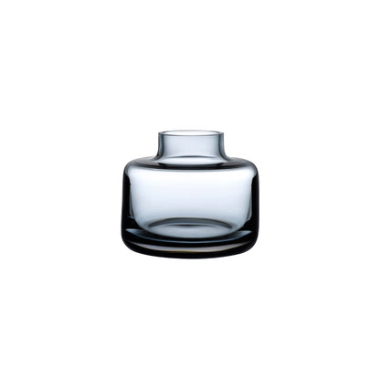 Steel blue Mini Magnolia wide glass bud vase displaying its clean, minimalist profile.