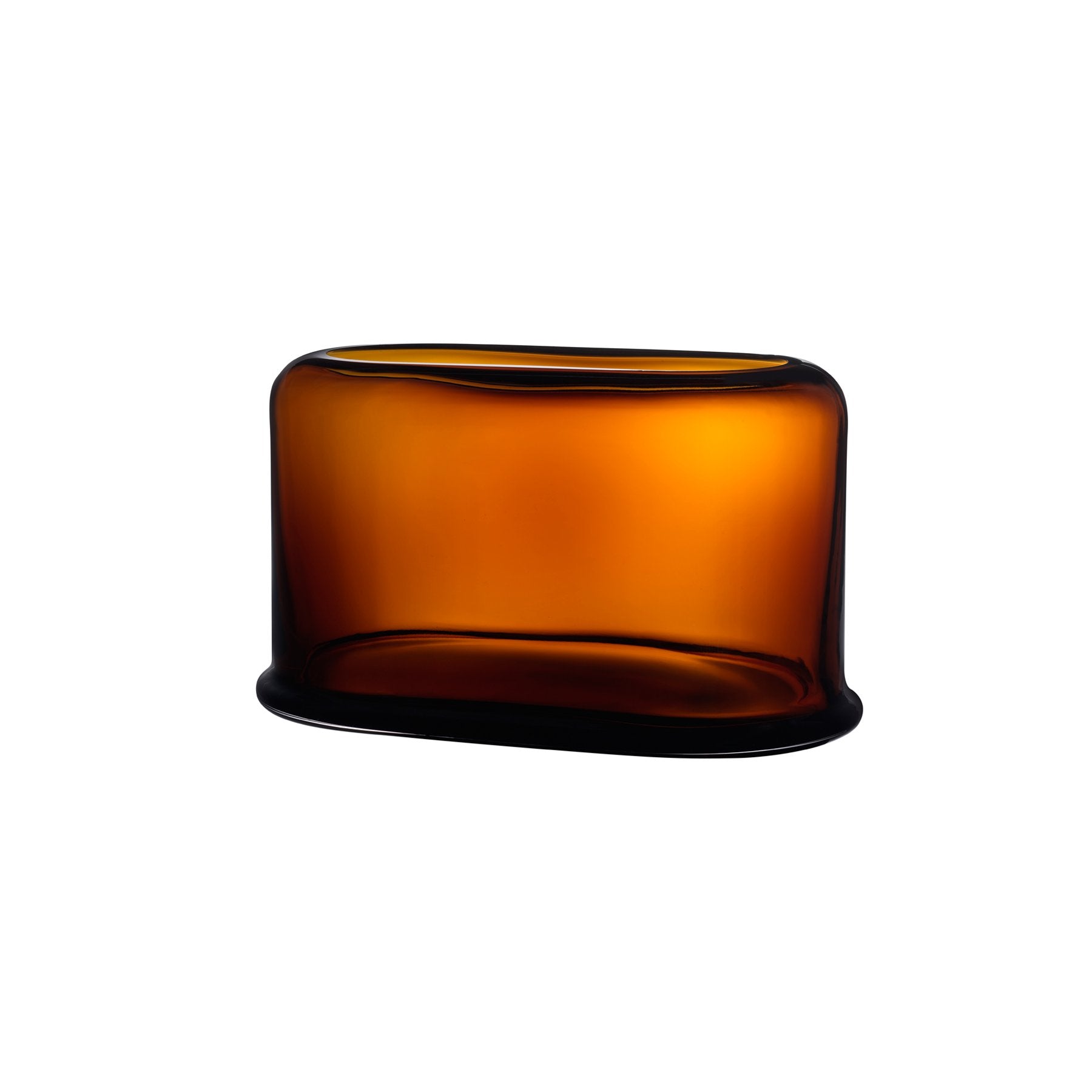 NUDE Glass Layers Wide Mouth Vase in warm amber crystal, showing its layered structural form.