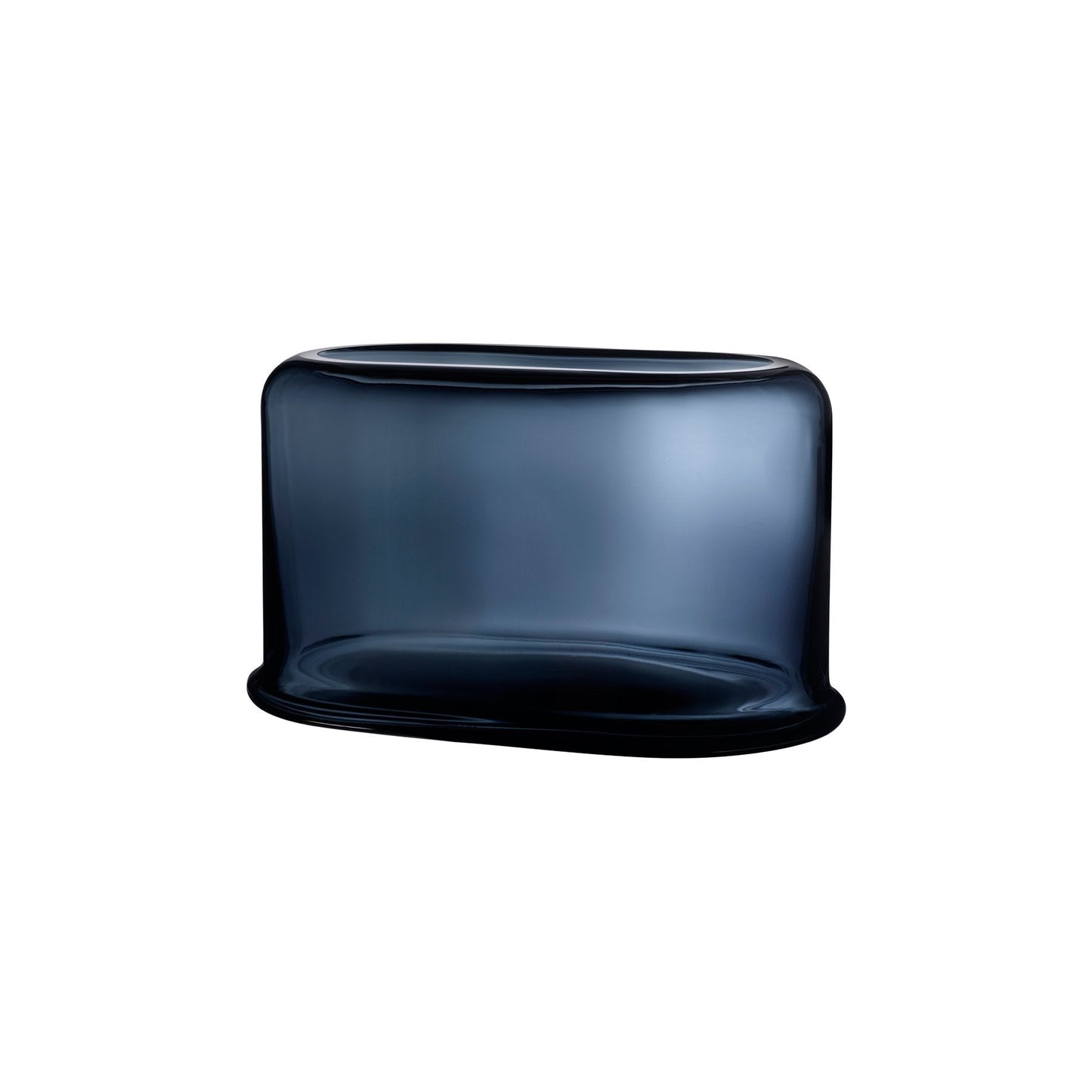 NUDE Glass Layers Wide Mouth Vase in steel blue, featuring a modernist geometric design.
