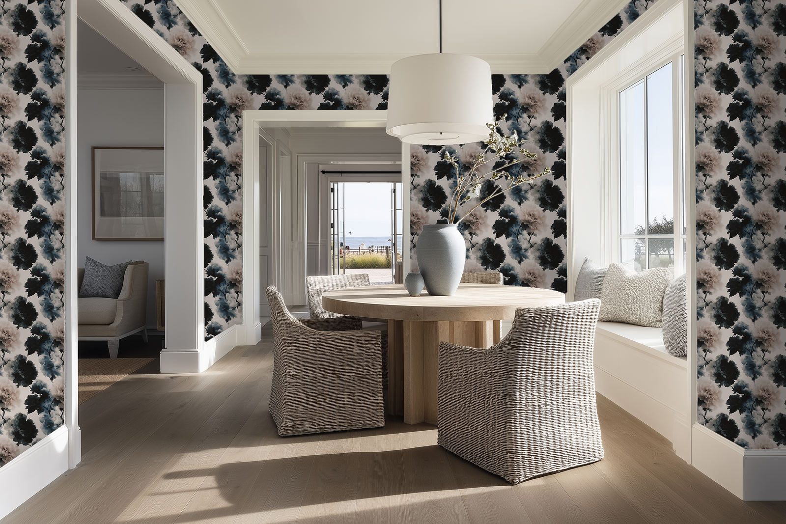 Modern Peonies Wallpaper – Noir – Dining Room 3