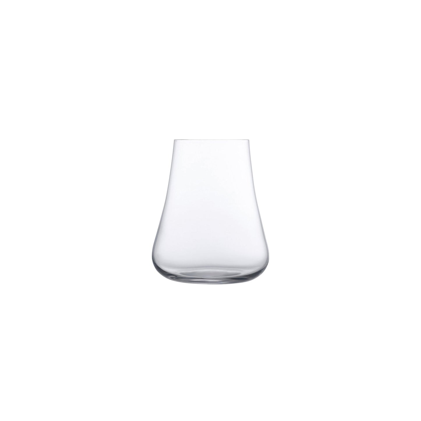 Two NUDE Glass Stem Zero Volcano red wine glasses on a clean, light surface.