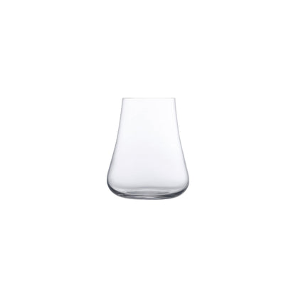 Two NUDE Glass Stem Zero Volcano red wine glasses on a clean, light surface.