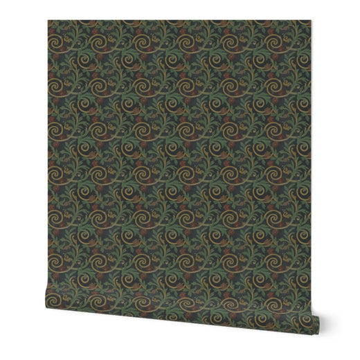 Close-up of 3rd Century Roman Bath Tile wallpaper in green non-pasted matte finish