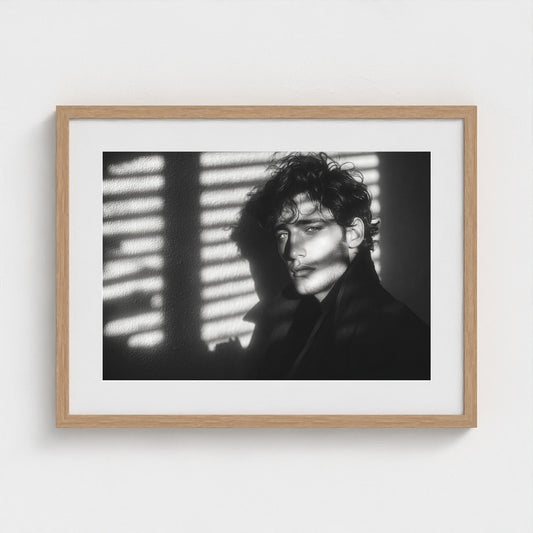 Contemplative Male Portrait in Monochrome Shadow Light