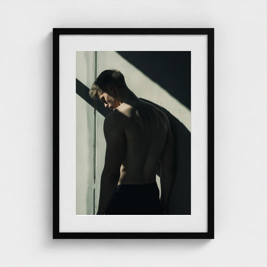 Contemplative Male Back Portrait in Soft Neutral Light