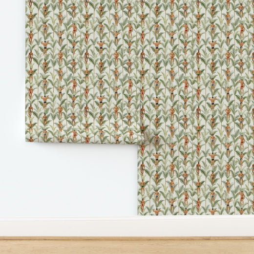 A sample swatch of Palm Beach Apollo wallpaper showing the fine line work of the illustrations.