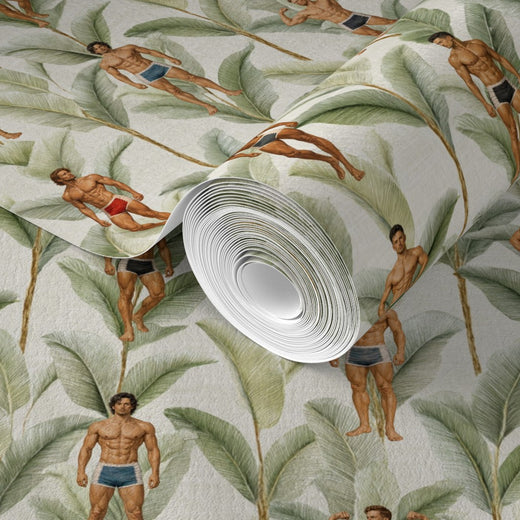 Close-up of the textured grasscloth option for Palm Beach Apollo wallpaper.