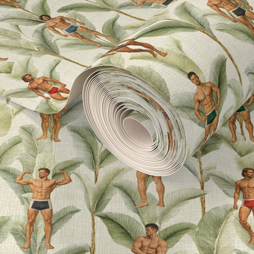 The non-pasted traditional paper version of the Palm Beach Apollo wallpaper showing matte color depth.